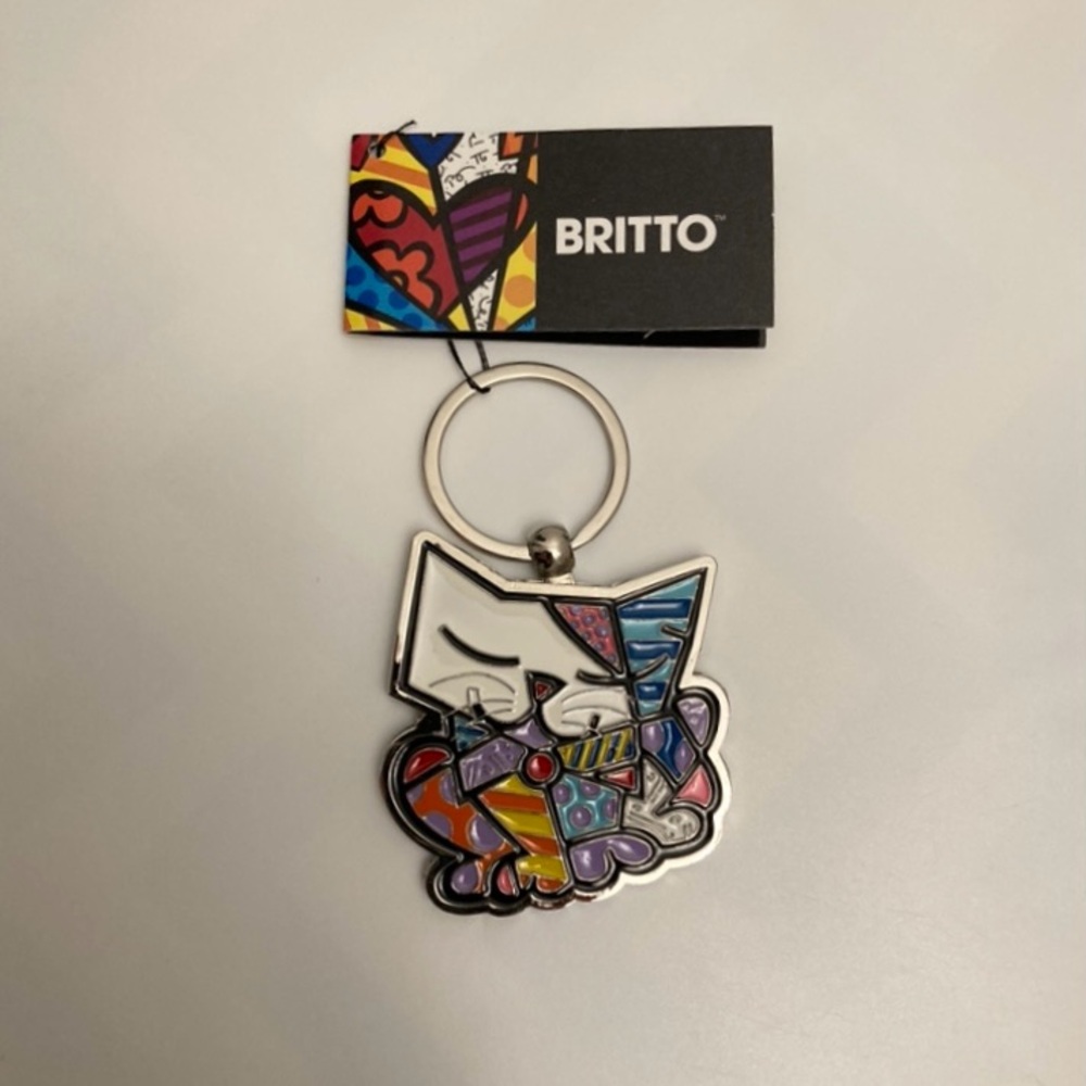 FUNKY Romero Britto pop art rare collectible cat keychain or bag charm, new - Picture 3 of 5